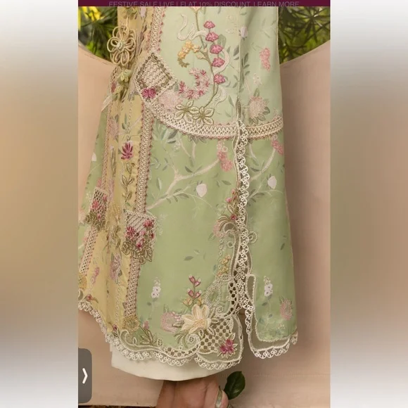Floral Embroidered Long Sleeve Women’s Dress in Soft Yellow-Green - Picture 3 of 16